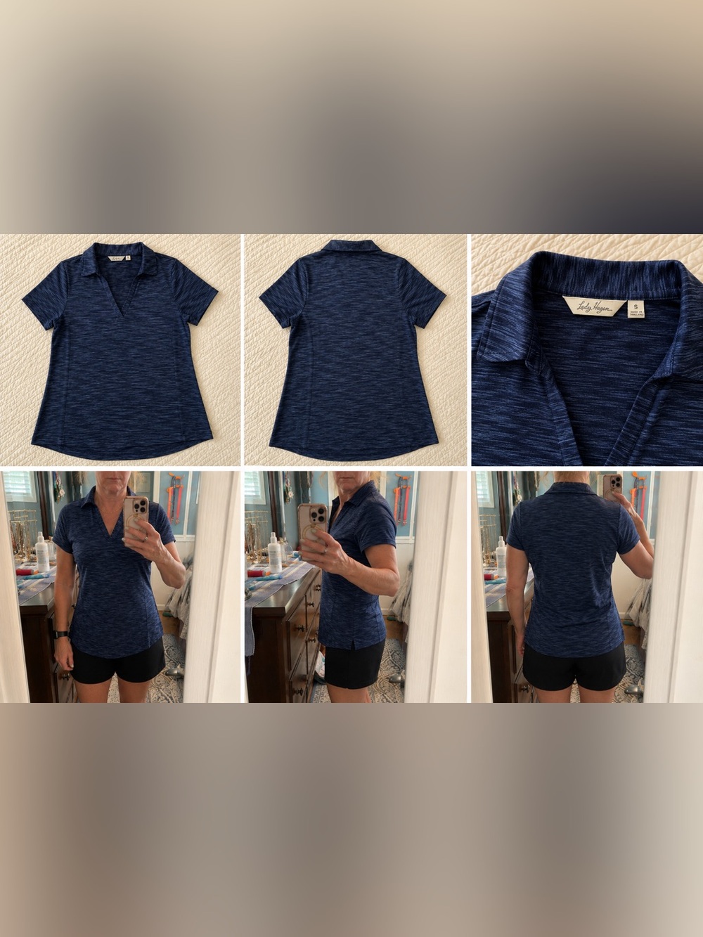 Lady Hagen Navy Heather Golf Polo Shirt | Women’s Small | Moisture Wicking